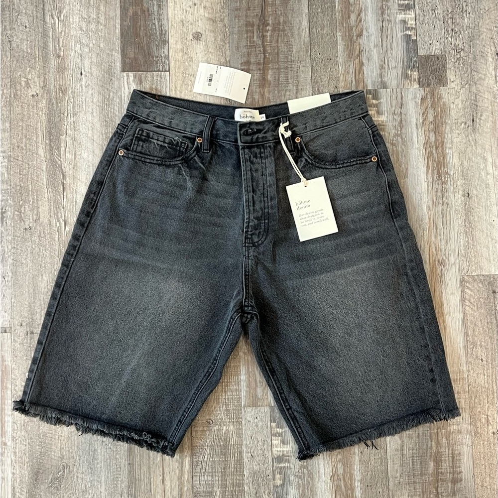 NWT Böhme Women’s Blair High Rise Denim Bermuda Cut-Off Shorts Black-Grey Sz 29